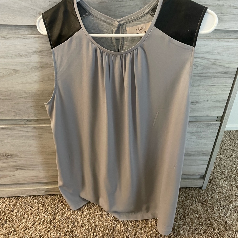LOFT Gray Sleeveless Blouse with Black Shoulders